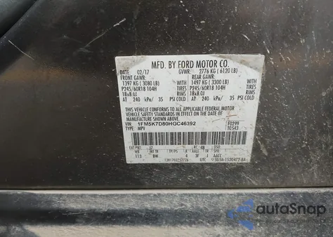 2017 Ford Explorer Xlt from USA, damaged, VIN 1FM5K7D80HGC46392